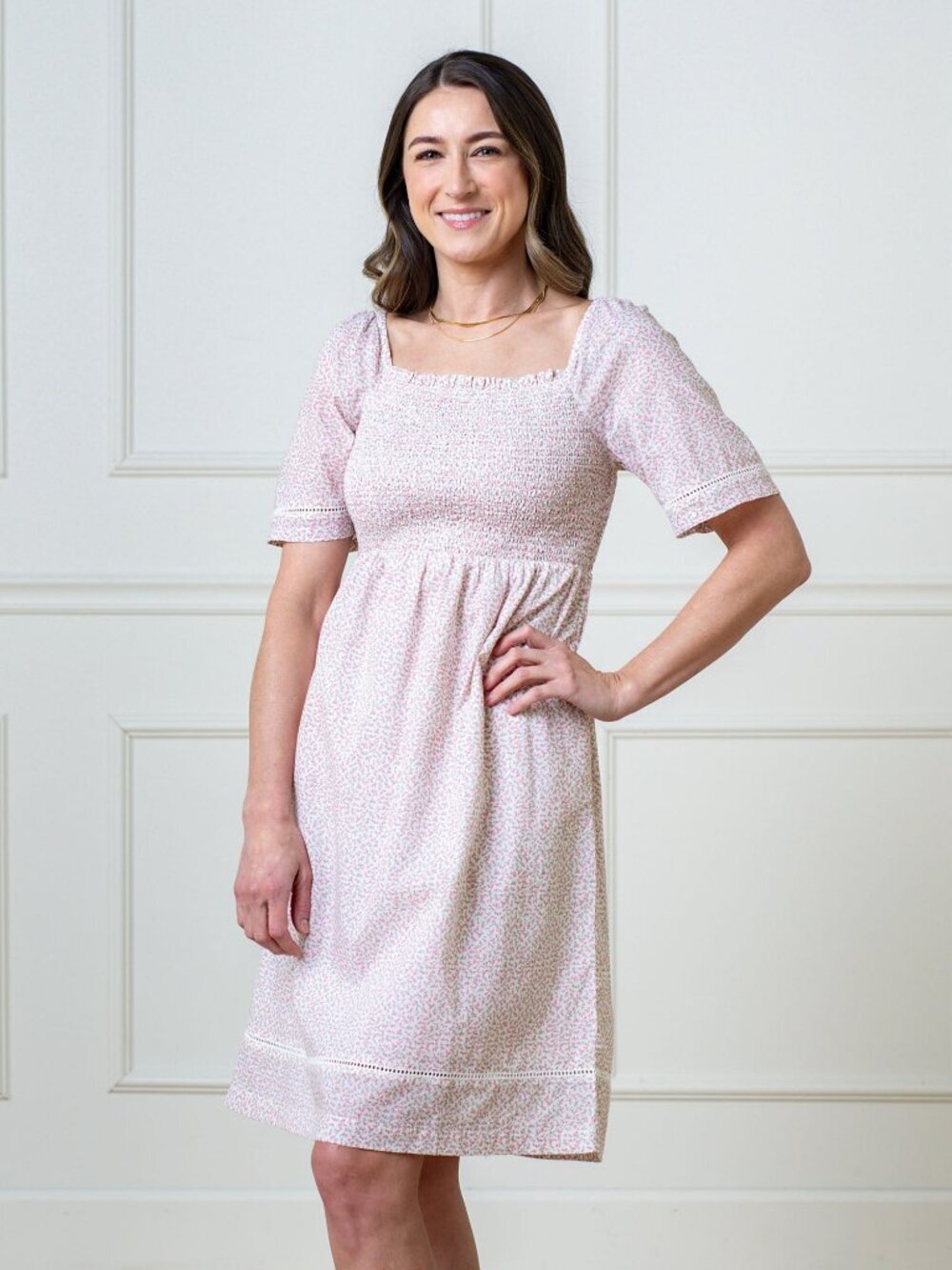 Hope & Henry Organic Bell Sleeve Smocked Dress - Vintage Petal Ditsy